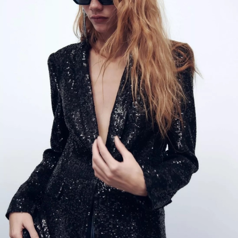 Zara Sparkling Black Sequin Blazer